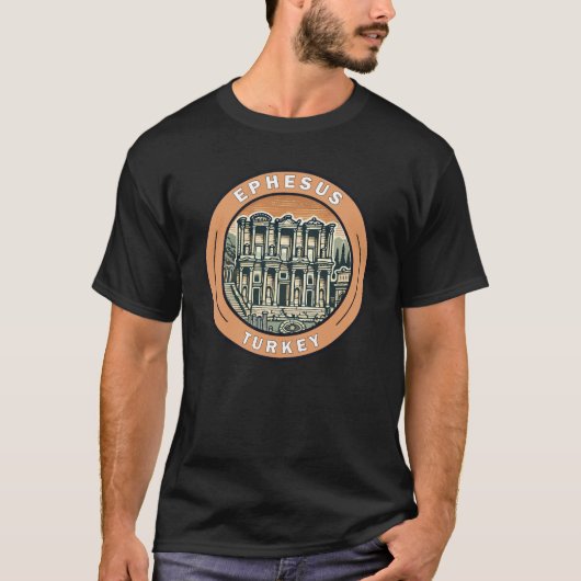 Efeze Turkije Illustratie Travel Art Badge T-shirt (Voorkant)