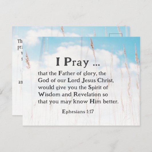 Efeziërs 1:17 Bijbelgebed voor wijsheid Openbaring Briefkaart (Voorkant / Achterkant)