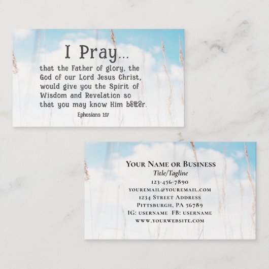 Efeziërs 1:17 Bijbelgebed voor wijsheid Openbaring Visitekaartje (Voorkant / Achterkant)