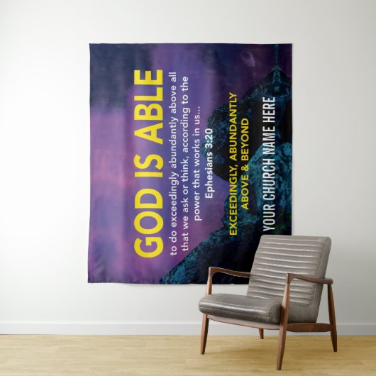 Efeziërs 3:20 GOD IS IN STAAT Kerk Wandkleed (In situ)