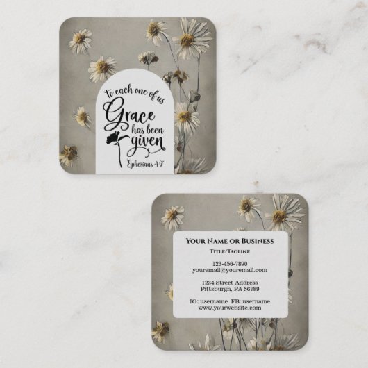 Efeziërs 4:7 Aan ieder van ons wordt Genade gegeve Vierkante Visitekaartje (Voorkant / Achterkant)