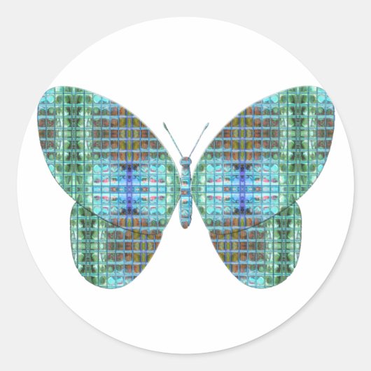 Effect van juwelig vlinderglas ronde sticker (Voorkant)