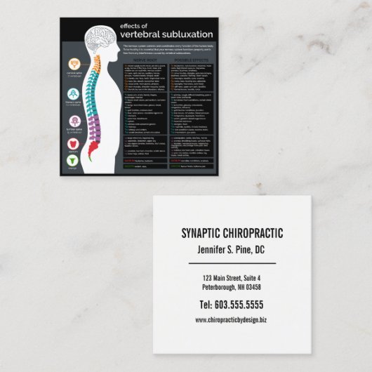 Effecten van de wervelsubluxfiropractor vierkante visitekaartje (Voorkant / Achterkant)