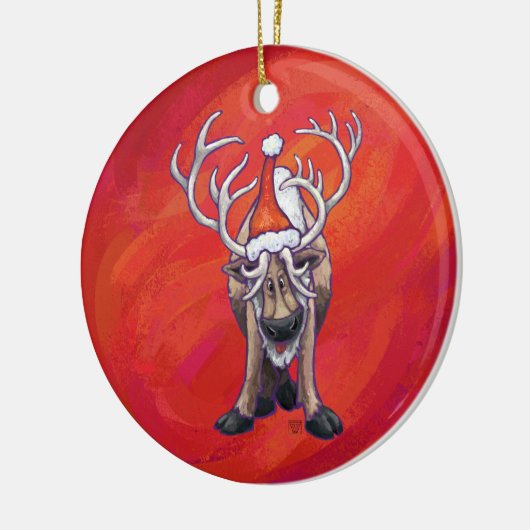 Effectieve rendierziekte op rood en groen keramisch ornament (Links)
