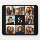 Effektief Zwart 8 Foto Collage Aangepast Monogram Muismat (Voorkant)