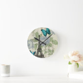 Effeltower van de landblauwe vlinderparijs ronde klok (Huis)