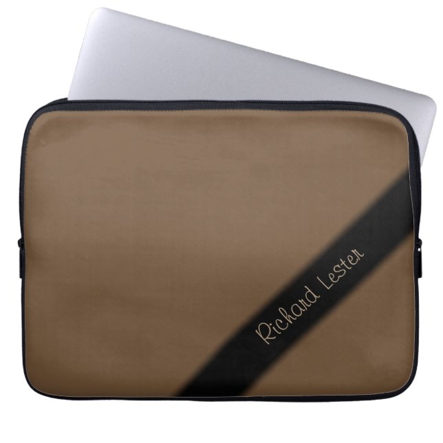 Effen bruin gepersonaliseerd laptop sleeve (Voorkant)