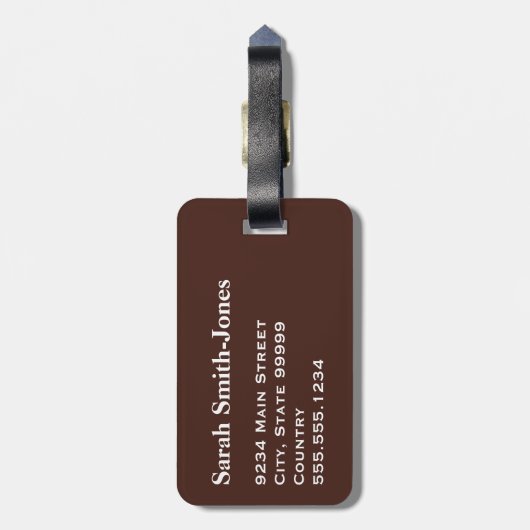 Effen bruin met witte tekst bagagelabel (Achterkant verticaal)