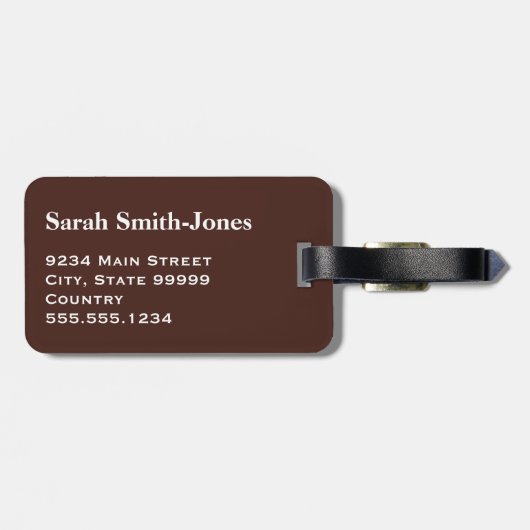 Effen bruin met witte tekst bagagelabel (Achterkant horizontaal)