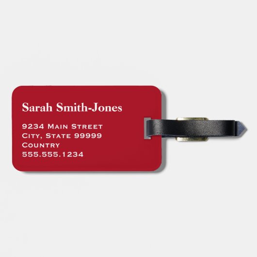 Effen donkerrood met witte tekst bagagelabel (Achterkant horizontaal)