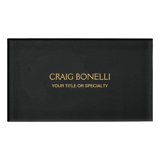 Effen goud zwart kleuren modern minimalistisch naambadge (Voorkant)