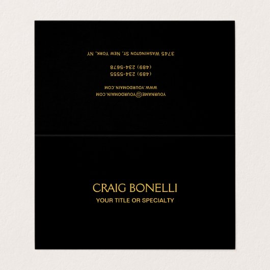 Effen goud zwart kleuren modern minimalistisch visitekaartje (Buitenkant ongevouwen)