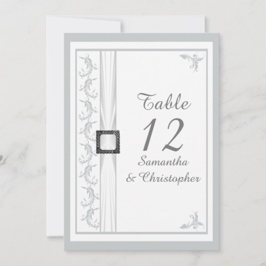 Effen grijze en witte damasten tafelnummer voor de (Voorkant)