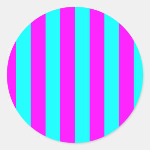 Effen helder aqua en hete roze magenta strepen ronde sticker