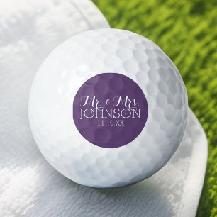 Effen kleur Aubergine Mr & Mrs huwelijksgunst Golfballen