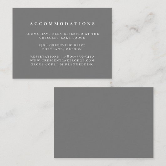 Effen kleur grijs bruiloft accommodaties informatiekaartje (Voorkant / Achterkant)