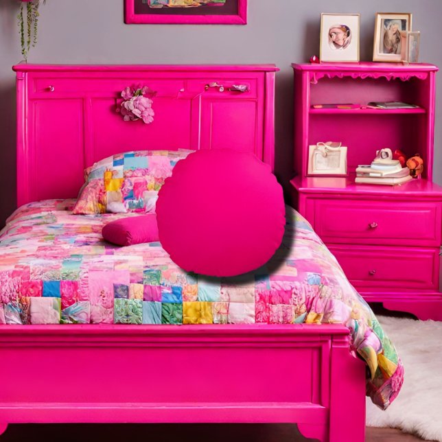 effen kleur hete roze rond kussen (Creator heeft geüpload)