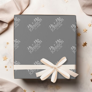 Effen kleur houtskool - Mr & Mrs huwelijksgeschenk Cadeaupapier