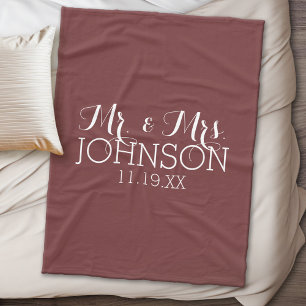 Effen kleur Marsala - Mr & Mrs Wedding Favors Fleece Deken