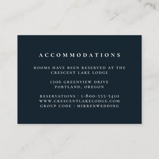Effen kleur Navy Blue Bruiloft Accommodaties Informatiekaartje (Voorkant)