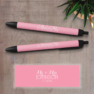 Effen kleur pastel roze - Mr & Mrs Wedding Favors Zwarte Inkt Pen