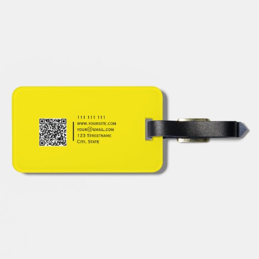 Effen kleur QR code Modern Canary Yellow Bright Bagagelabel (Achterkant horizontaal)