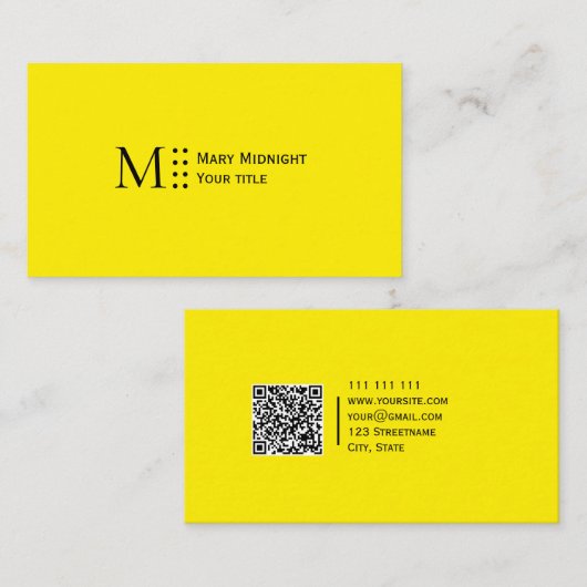 Effen kleur QR code Modern Canary Yellow Bright Visitekaartje (Voorkant / Achterkant)