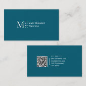 Effen kleur QR code Modern Elegant Blauwgroen Visitekaartje (Voorkant / Achterkant)