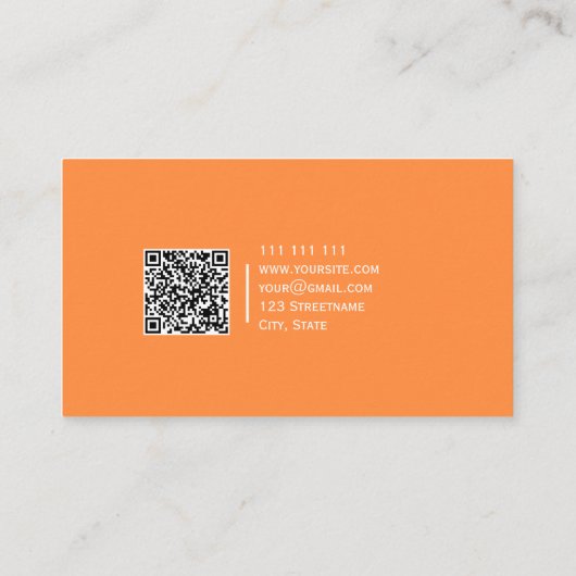 Effen kleur QR code Modern Elegant Helder Sinaasap Visitekaartje (Achterkant)