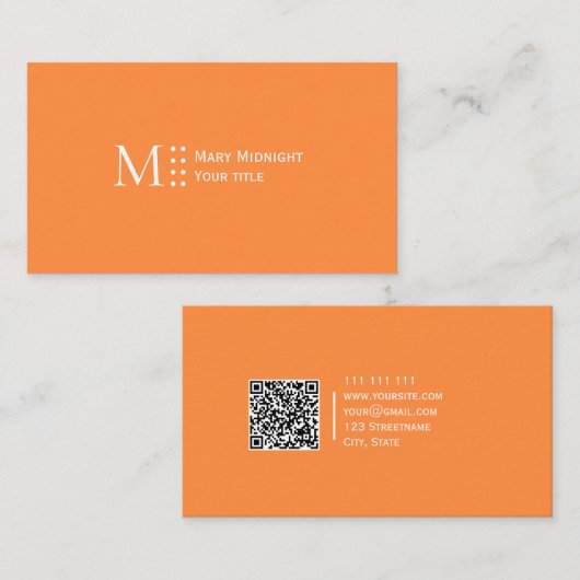 Effen kleur QR code Modern Elegant Helder Sinaasap Visitekaartje (Voorkant / Achterkant)