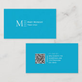 Effen Kleur QR-code Modern Elegant Helderblauw Visitekaartje (Voorkant / Achterkant)