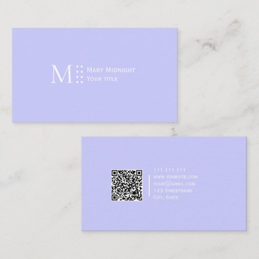 Effen kleur QR code Modern Elegant Periwinkle Visitekaartje (Voorkant / Achterkant)