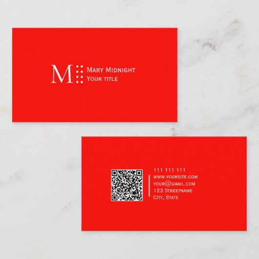 Effen kleur QR code Modern Snoep Apple Red Visitekaartje (Voorkant / Achterkant)