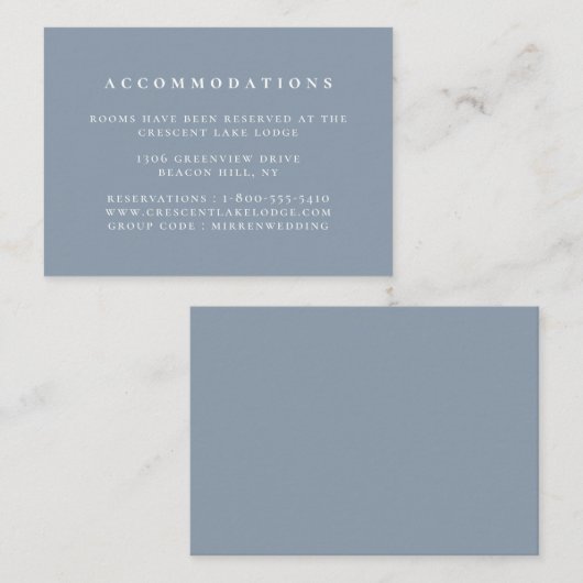 Effen kleur Stoffig Blauw Bruiloft Accommodaties Informatiekaartje (Voorkant / Achterkant)