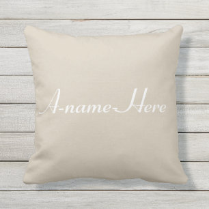 Effen kleur Taupe Grijs Wit Script naam aangepast Buitenkussen