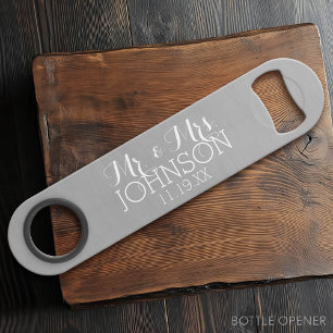 Effen kleur zilver - Mr & Mrs huwelijksgunsten Speed Flessenopener