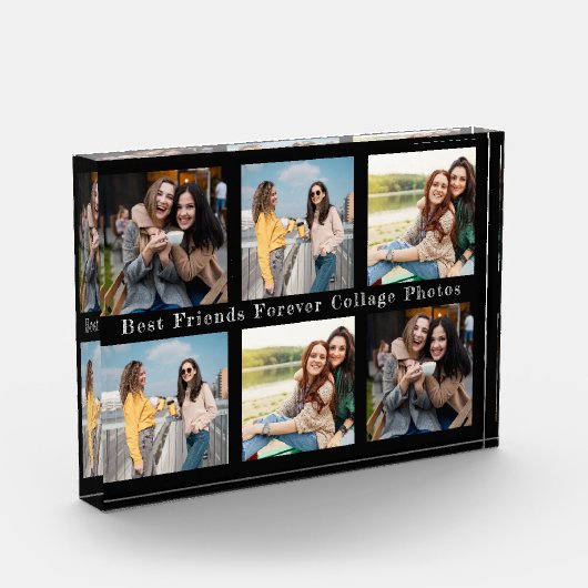 Effen kleur Zwart Beste Vrienden Collage Fotoblok (Links)