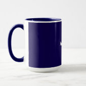 Effen marineblauwe kleur, witte tekst, mok (Links)