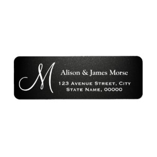 Effen matte zwarte met witte letters monogram brui etiket