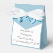 Effen pastel blauw satijnen lint strik bruiloft bedankdoosjes (Voorkant Zijde)