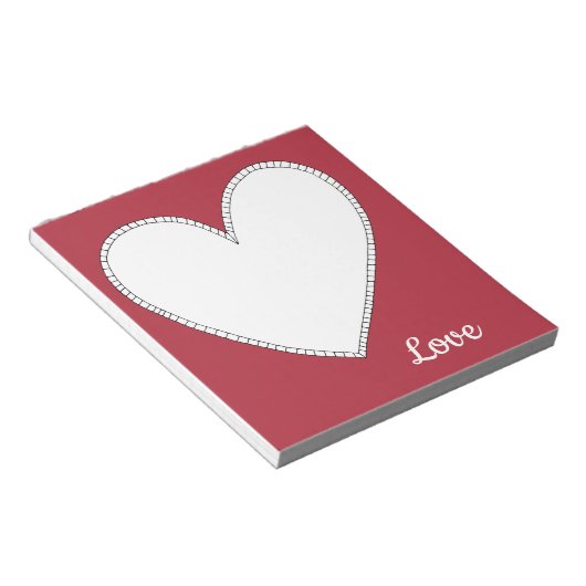 Effen rode liefde met witte hart notitieblok (Schuin)