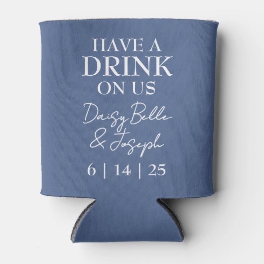 Effen Stof Blauw Bruiloft Blikjeskoeler (Voorkant)