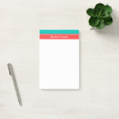 Effen Turkoois, Koraalrood Lint Naam Monogram Post-it® Notes (Kantoor)