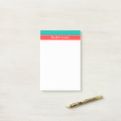 Effen Turkoois, Koraalrood Lint Naam Monogram Post-it® Notes (Op bureau)