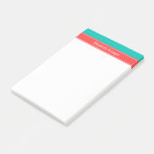 Effen Turkoois, Koraalrood Lint Naam Monogram Post-it® Notes (Schuin)