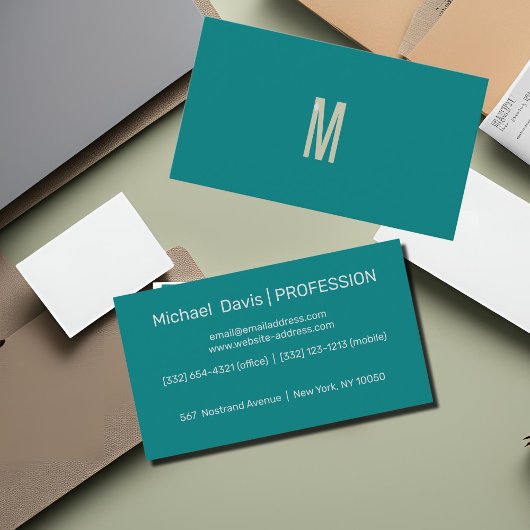 effen turquoise - voeg monogram toe visitekaartje