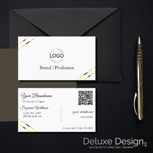 Effen Wit met Gouden Lijnen Logo en QR-code Visitekaartje