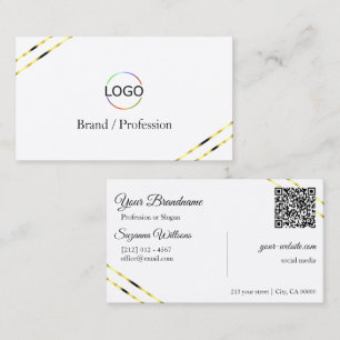 Effen Wit met Gouden Lijnen Logo en QR-code Visitekaartje