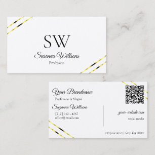 Effen Wit met Gouden Lijnen Monogram en QR-code Visitekaartje