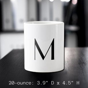 effen wit - voeg zwarte monogram toe  grote koffiekop